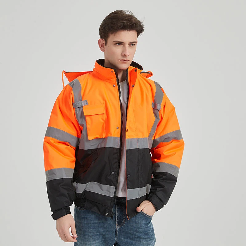 300D Oxford Waterproof Hi Vis Hooded Safety Jacket
