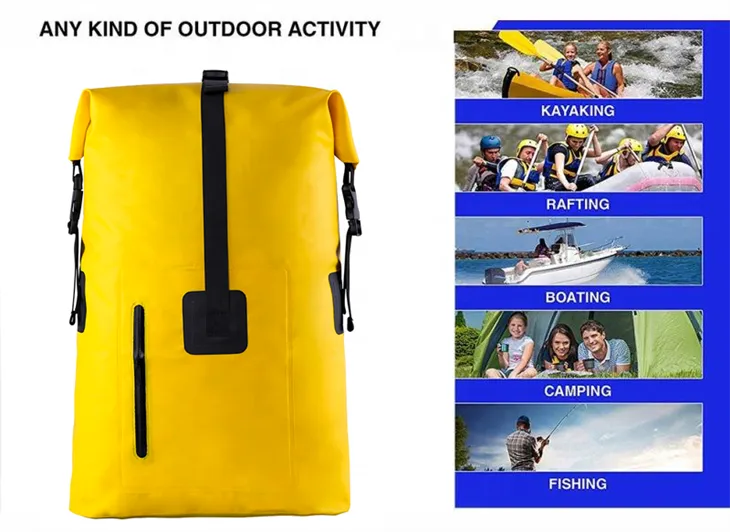 Custom Waterproof Hiking Backpack Roll Top PVC Dry Bag For Outdoor Use
