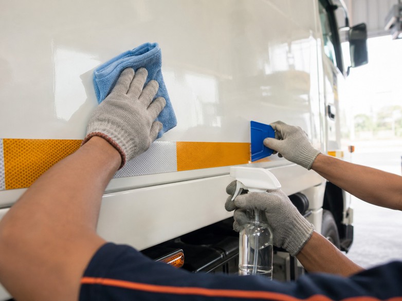 Proper surface preparation before applying reflective vehicle stickers and reflective tape on truck panels Proper surface preparation before applying reflective vehicle stickers and reflective tape on truck panels