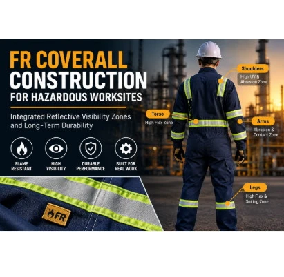Flame-Resistant Coverall Construction for Hazardous Worksites with Integrated Reflective Visibili...