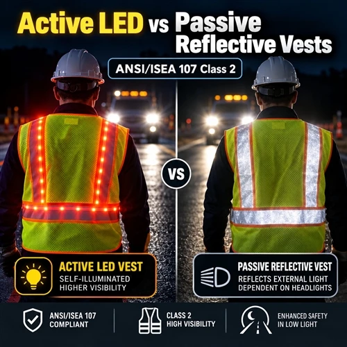 ANSI/ISEA 107 Class 2 Active LED vs. Passive Reflective Vests: Performance Evaluation & Complianc...