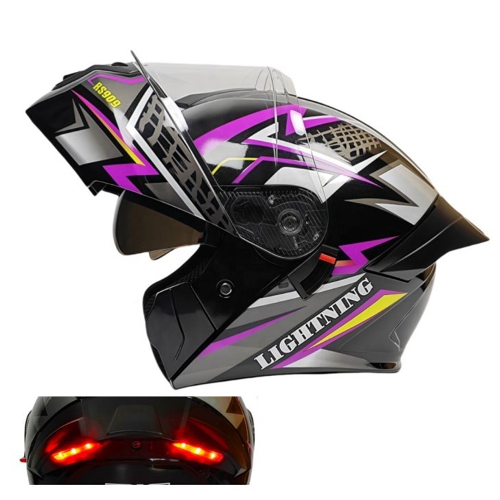 LED Tail Light Flip Up Full Face Motorcycle Helmet