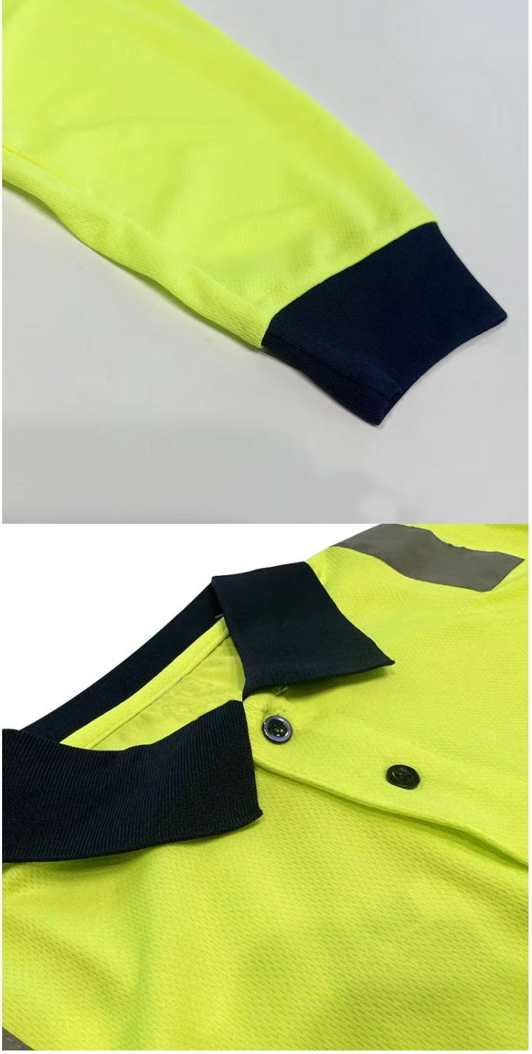 EN ISO 20471 Class 2 birdseye safety polo shirt fabric detail EN ISO 20471 Class 2 birdseye safety polo shirt fabric detail