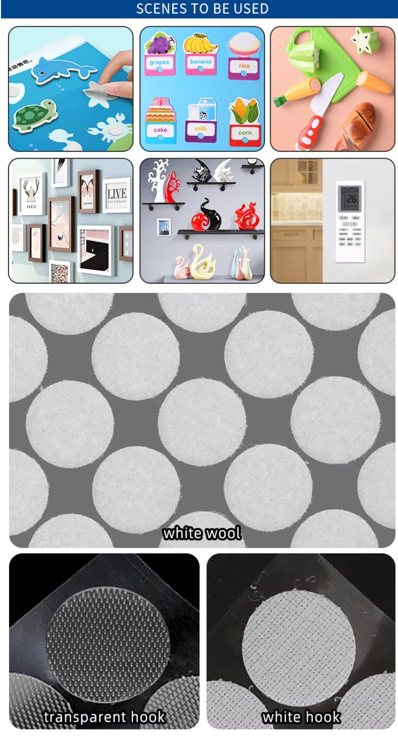 Sticky back hook and loop dots for quiet books car interior and small item fixing Sticky back hook and loop dots for quiet books car interior and small item fixing