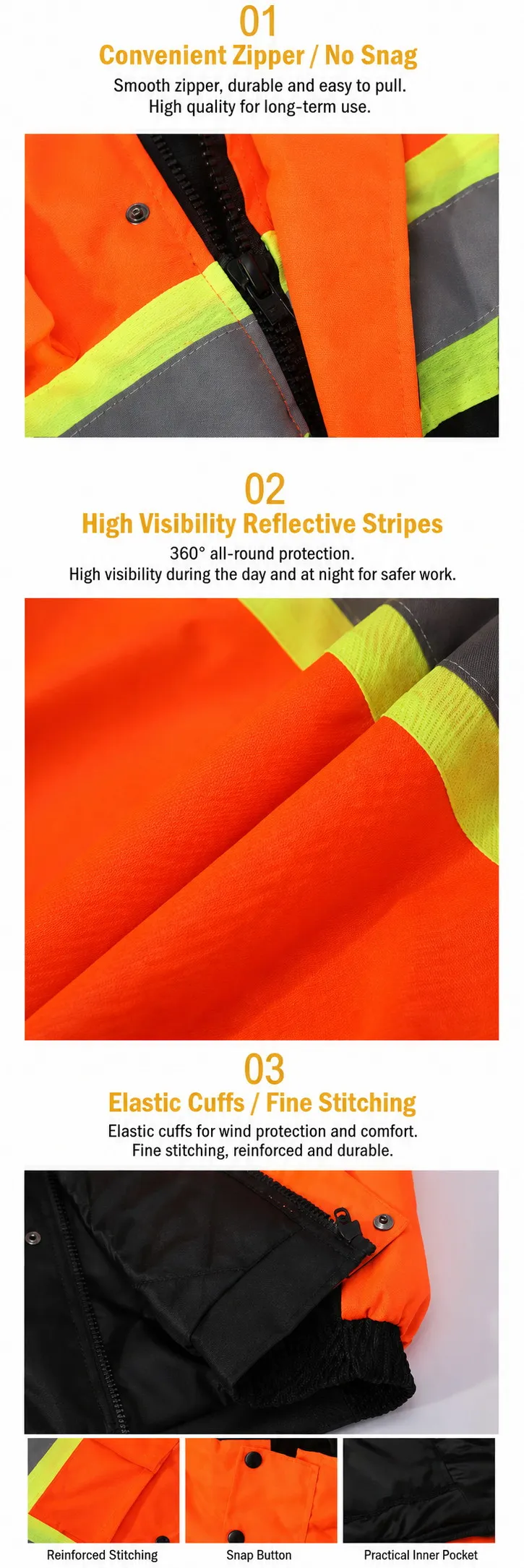 300D Oxford high vis safety jacket with reflective tape and reinforced sewing 300D Oxford high vis safety jacket with reflective tape and reinforced sewing