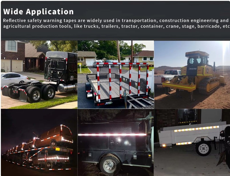Truck reflective tape roll applied on trailer side marking for night vehicle conspicuity Truck reflective tape roll applied on trailer side marking for night vehicle conspicuity