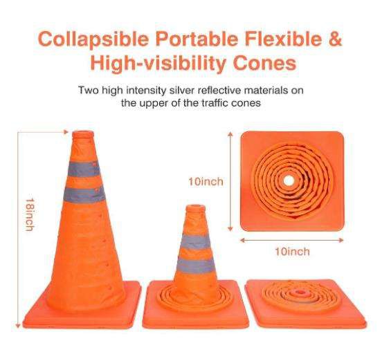 Collapsible traffic cone with Oxford cloth body reflective sheeting and PE base Collapsible traffic cone with Oxford cloth body reflective sheeting and PE base