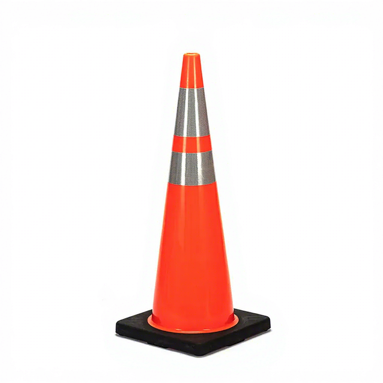 Reflective traffic cone with 900mm PVC body and black base for roadway safety Reflective traffic cone with 900mm PVC body and black base for roadway safety