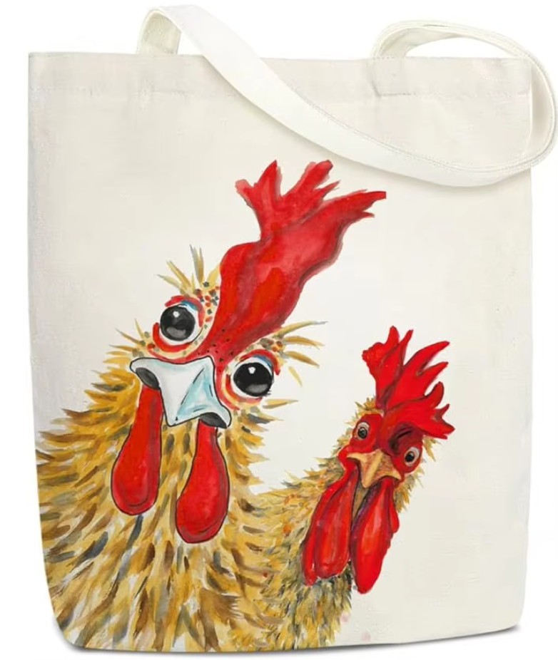 Animal print canvas tote bag with custom rooster artwork for shopping and daily carry Animal print canvas tote bag with custom rooster artwork for shopping and daily carry