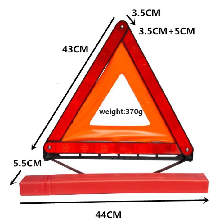 DOT warning triangle with orange reflective panel and stable roadside safety stand DOT warning triangle with orange reflective panel and stable roadside safety stand