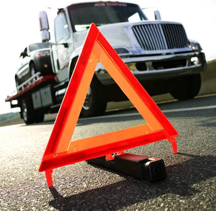 Roadside emergency DOT warning triangle for breakdown maintenance and safety warning Roadside emergency DOT warning triangle for breakdown maintenance and safety warning