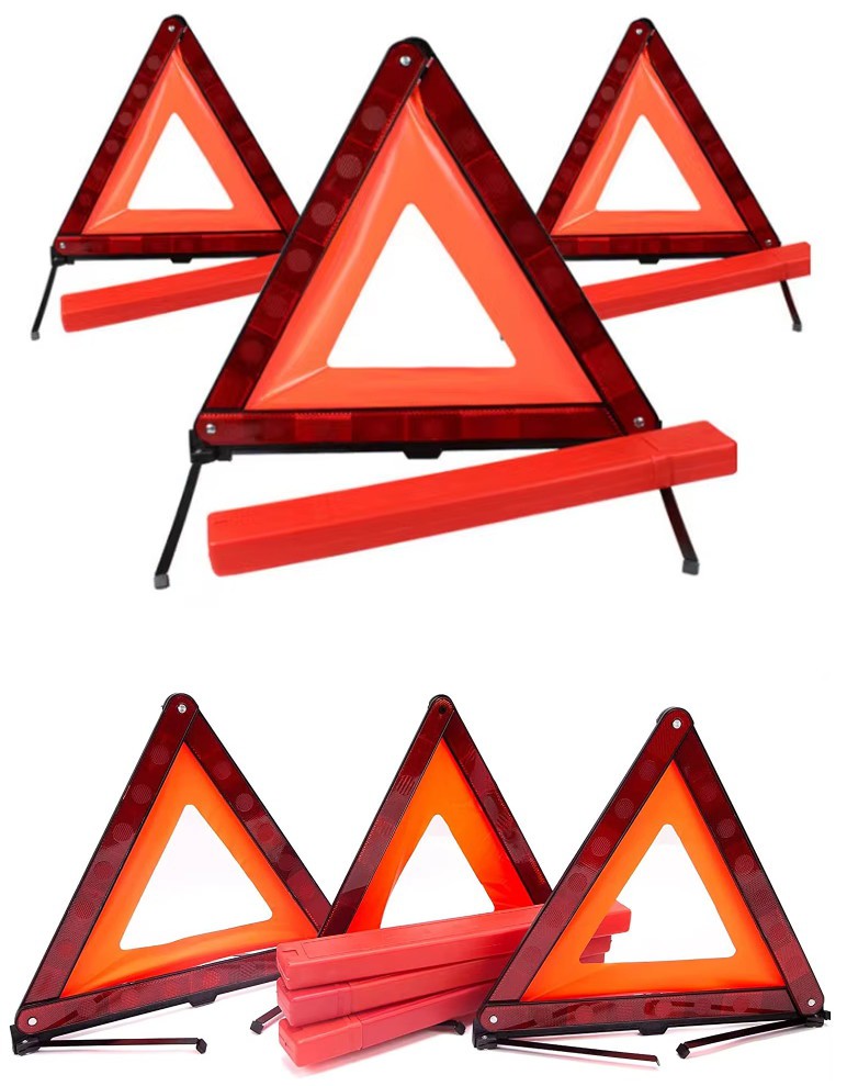 Emergency warning triangle reflector with ABS frame PMMA panel and foldable iron bracket Emergency warning triangle reflector with ABS frame PMMA panel and foldable iron bracket