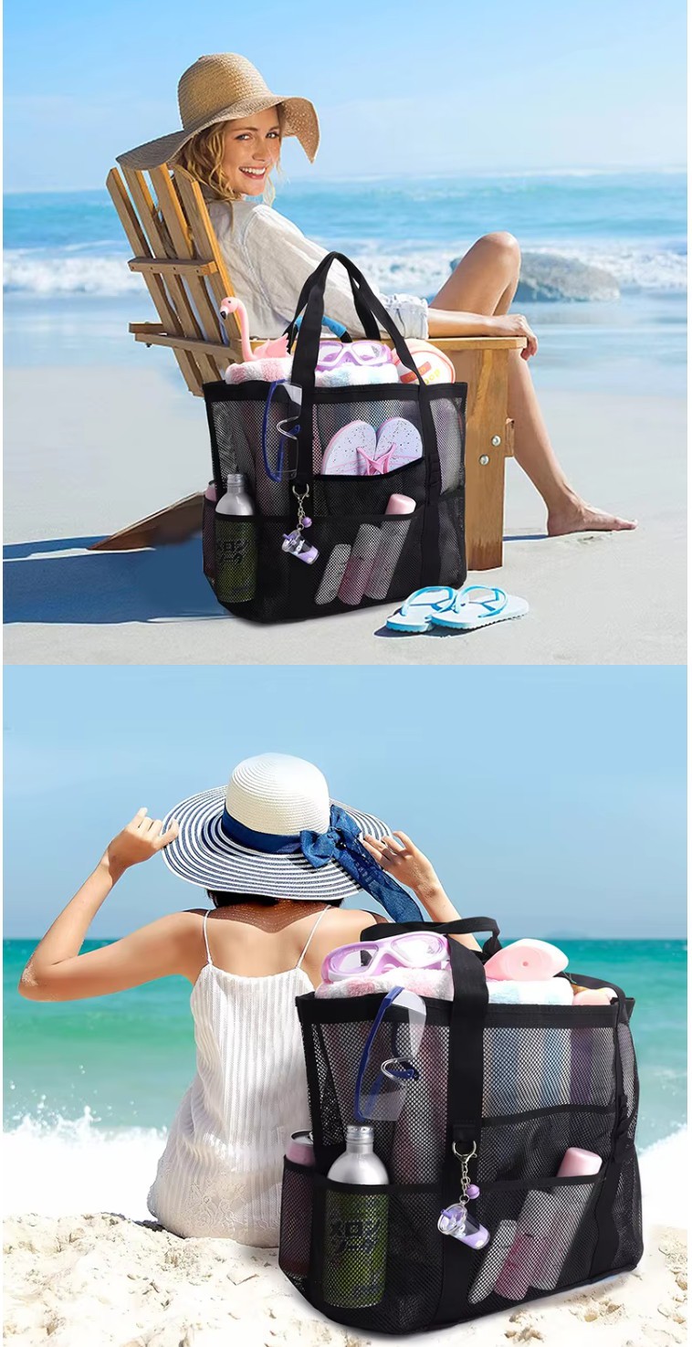 Large mesh beach bag with pockets for beach travel pool storage and wholesale retail orders Large mesh beach bag with pockets for beach travel pool storage and wholesale retail orders