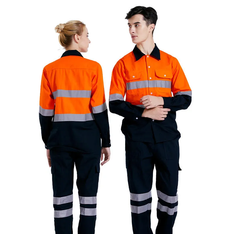 Custom work shirts with reflective tape for road maintenance and outdoor work crews Custom work shirts with reflective tape for road maintenance and outdoor work crews