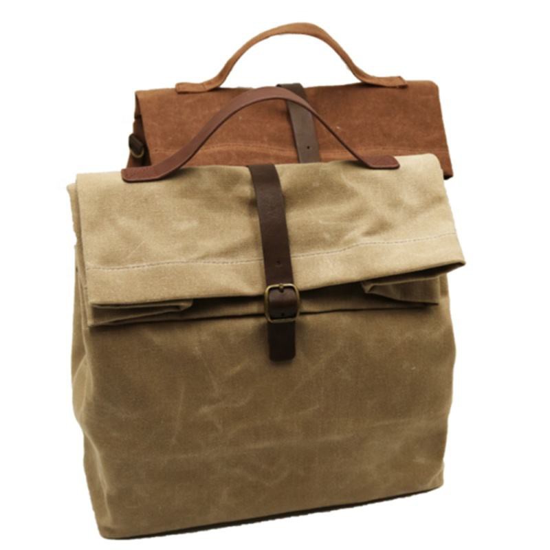 Waxed canvas lunch bag with insulated lining for office, school, and outdoor food storage Waxed canvas lunch bag with insulated lining for office, school, and outdoor food storage