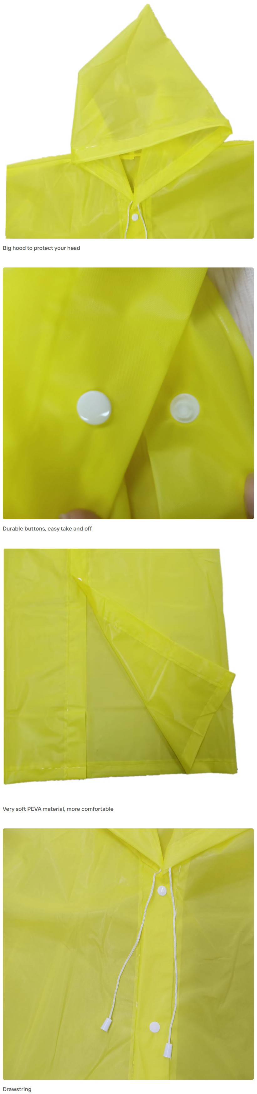 EVA rain poncho with waterproof translucent material and attached hood for wholesale orders EVA rain poncho with waterproof translucent material and attached hood for wholesale orders