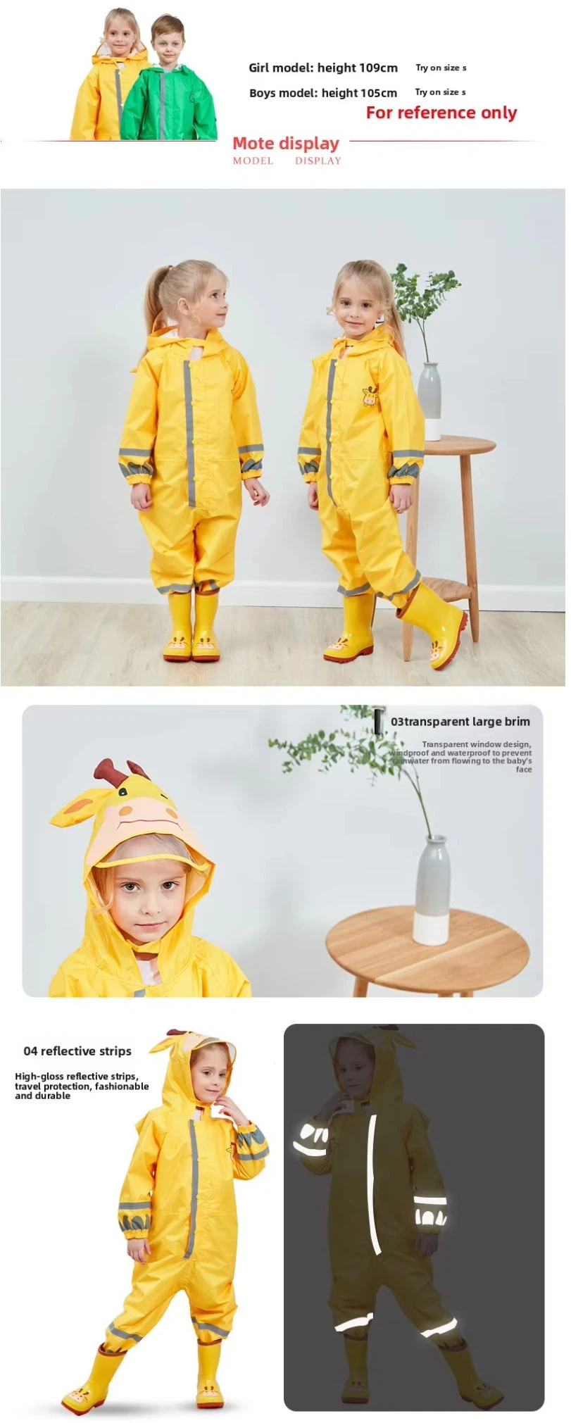 Kids hooded rain coverall for camping school travel and outdoor rainy weather Kids hooded rain coverall for camping school travel and outdoor rainy weather