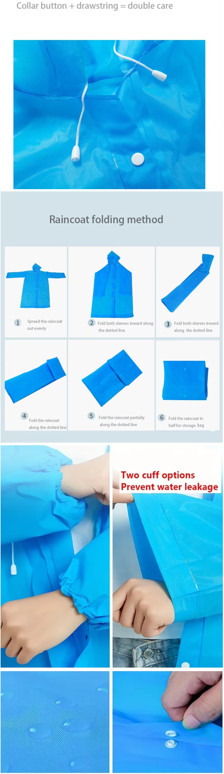 Waterproof reusable EVA raincoat with snap button closure and lightweight foldable rainwear fabric Waterproof reusable EVA raincoat with snap button closure and lightweight foldable rainwear fabric