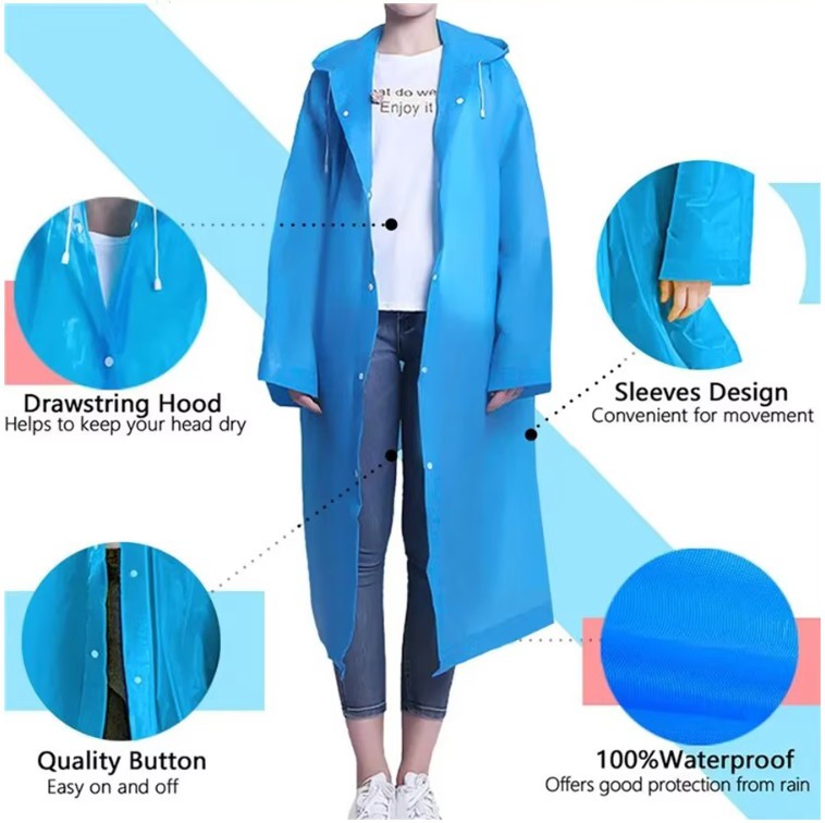 Wholesale reusable EVA raincoats inspected for waterproof performance button strength and packing quality Wholesale reusable EVA raincoats inspected for waterproof performance button strength and packing quality