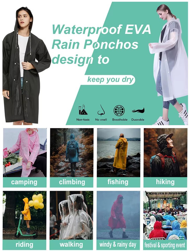 Reusable EVA raincoat used for camping, hiking, travel and outdoor rain protection Reusable EVA raincoat used for camping, hiking, travel and outdoor rain protection