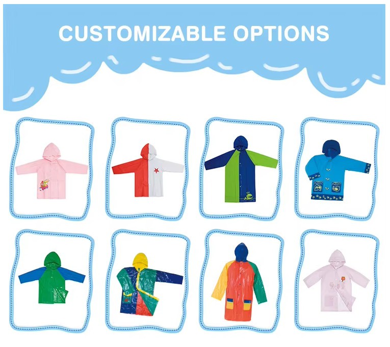 Kids EVA camping raincoat with mixed color hooded design for outdoor rain protection Kids EVA camping raincoat with mixed color hooded design for outdoor rain protection
