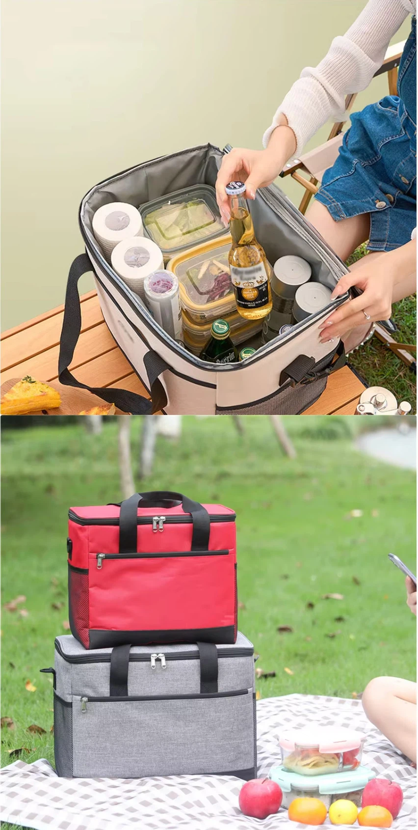 Aluminum foil insulated cooler bag with zipper closure for food drinks and camping supplies Aluminum foil insulated cooler bag with zipper closure for food drinks and camping supplies
