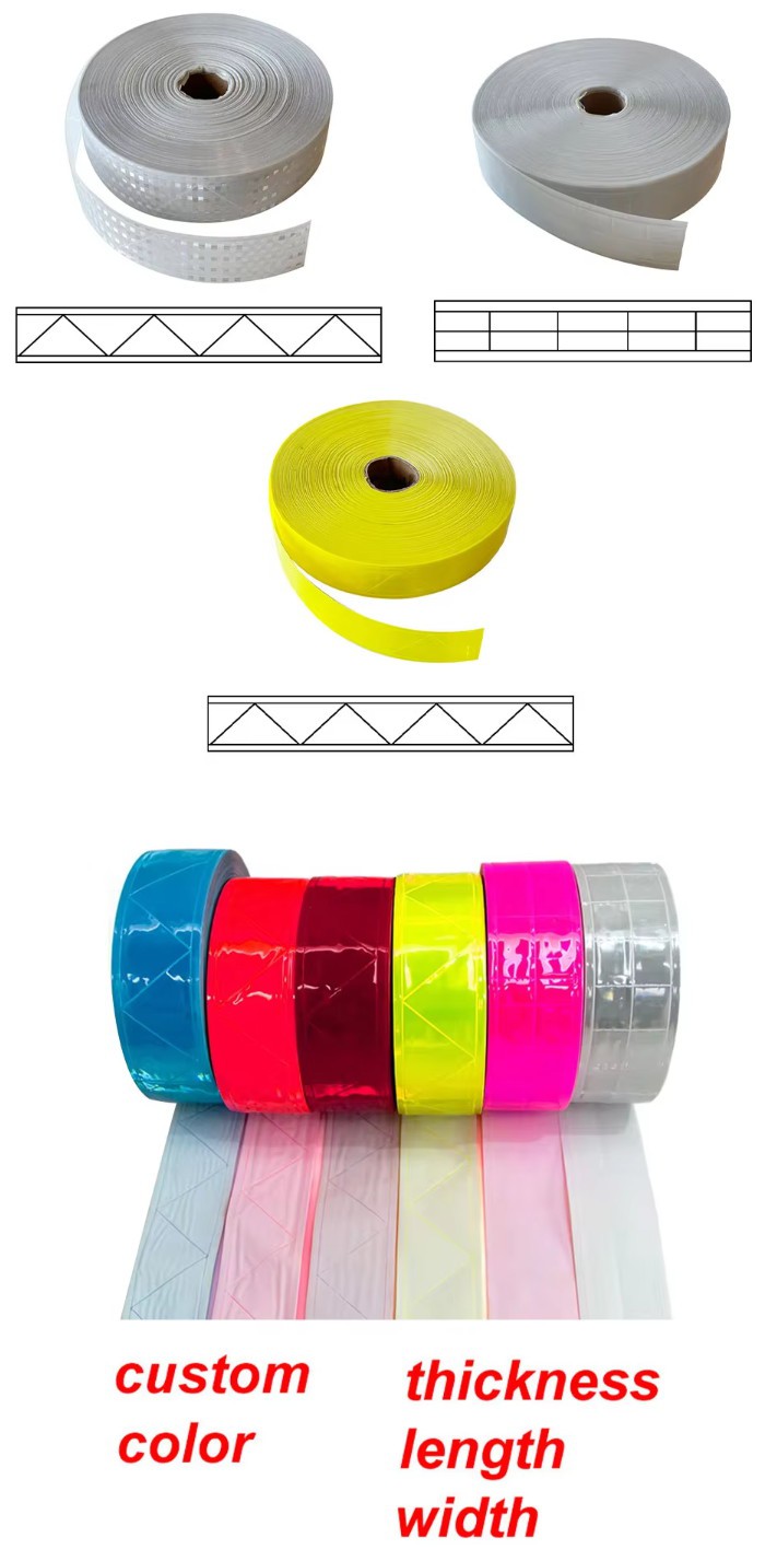 Sew-on micro prismatic reflective tape rolls for high visibility clothing bags and gloves Sew-on micro prismatic reflective tape rolls for high visibility clothing bags and gloves