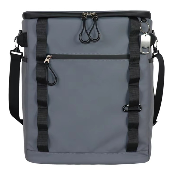Large camping cooler bag with zipper closure shoulder strap and insulated food storage compartment Large camping cooler bag with zipper closure shoulder strap and insulated food storage compartment