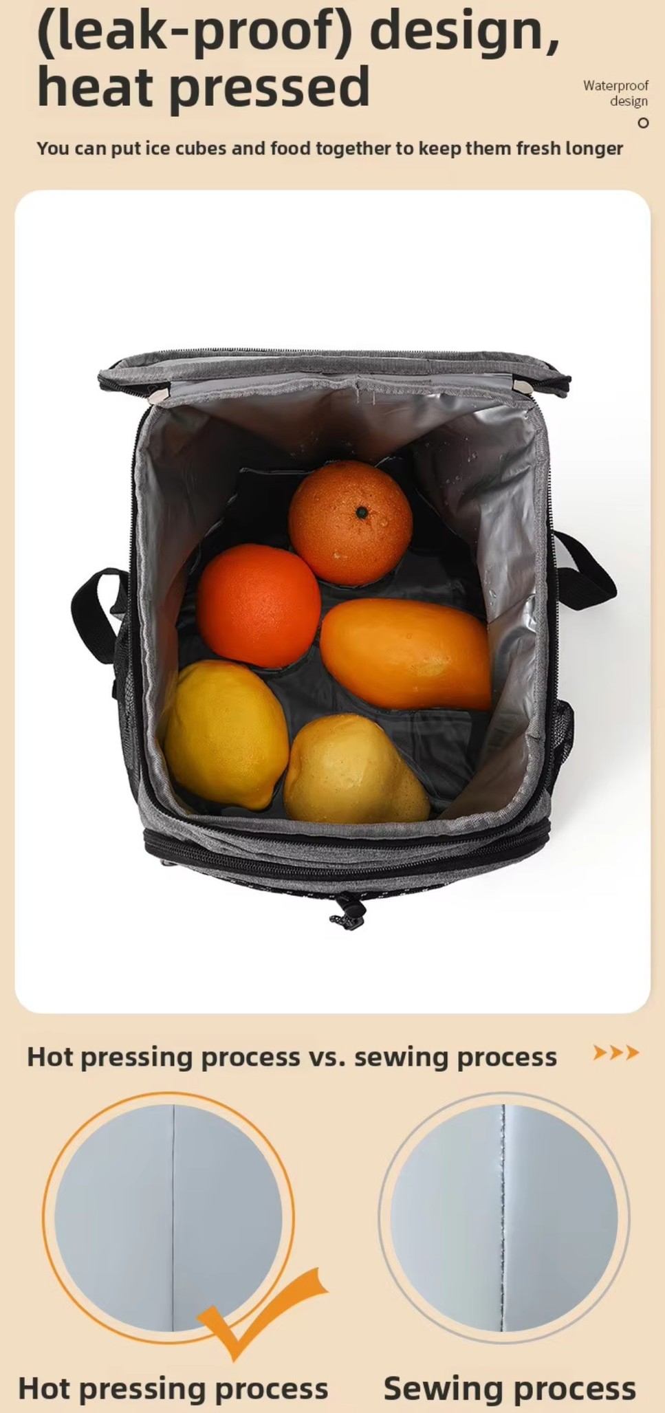 Insulated beach cooler backpack loaded with fruit drinks and ice packs for outdoor trips Insulated beach cooler backpack loaded with fruit drinks and ice packs for outdoor trips
