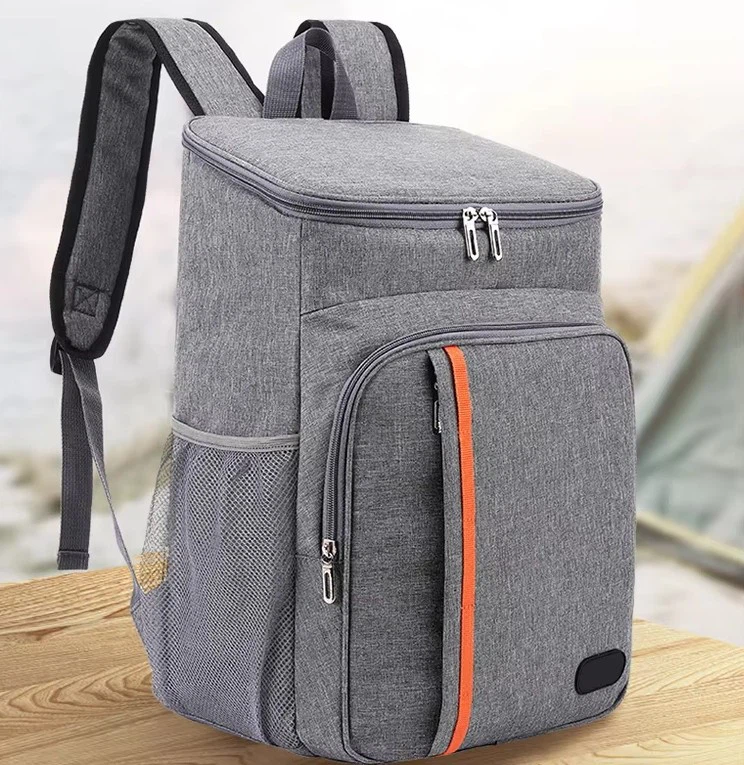 Backpack cooler bag with Oxford cloth shell, zipper compartments and side mesh pocket for outdoor food storage Backpack cooler bag with Oxford cloth shell, zipper compartments and side mesh pocket for outdoor food storage