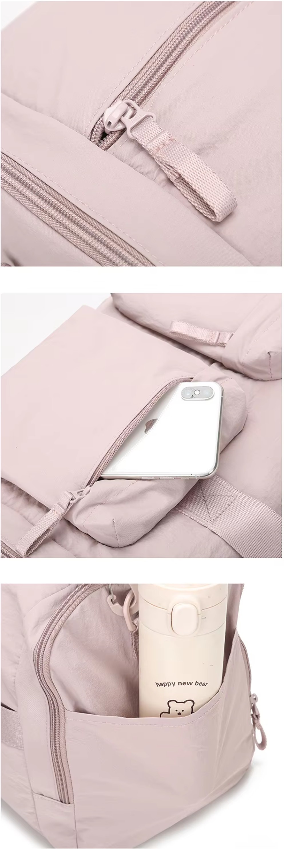 Polyester travel duffel bag material with zipper closure and separate shoe compartment Polyester travel duffel bag material with zipper closure and separate shoe compartment