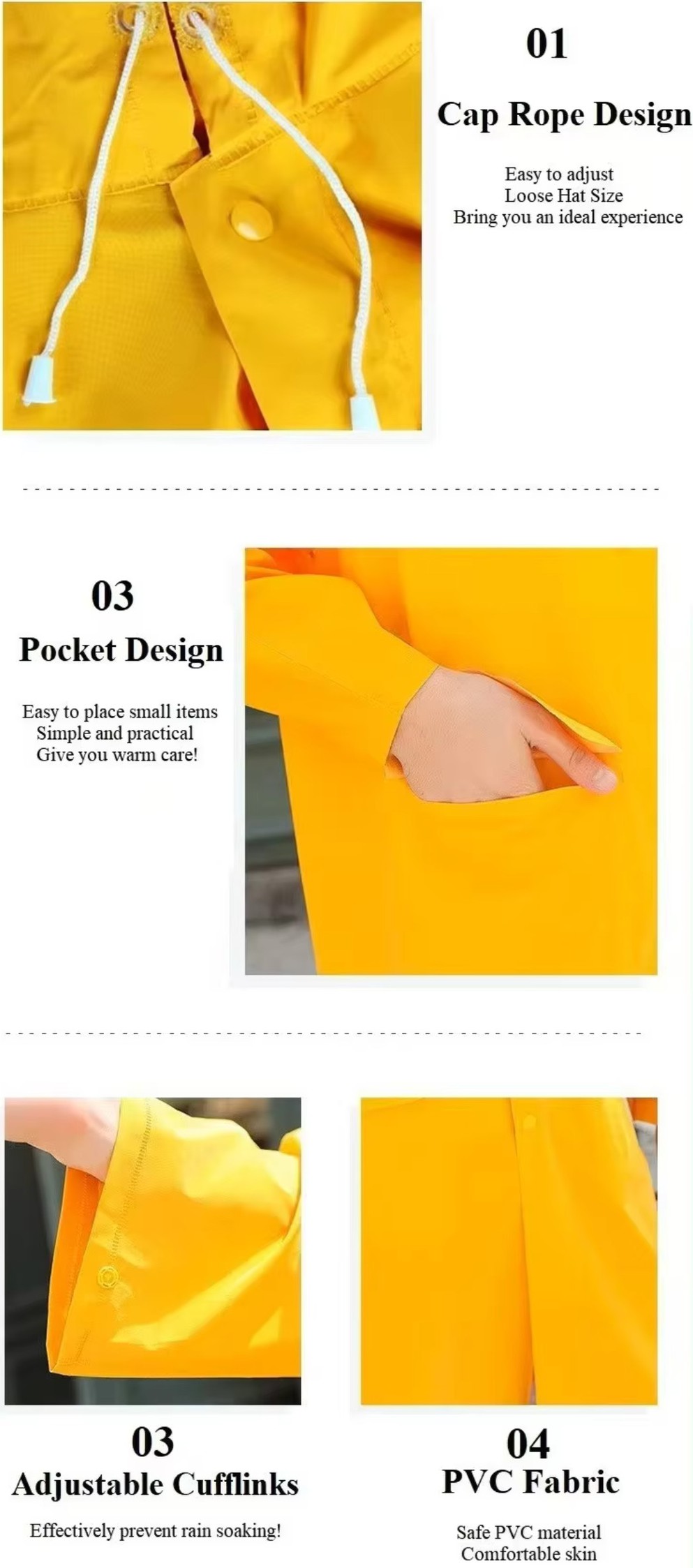 PVC polyester raincoat fabric detail with waterproof surface and reusable construction PVC polyester raincoat fabric detail with waterproof surface and reusable construction
