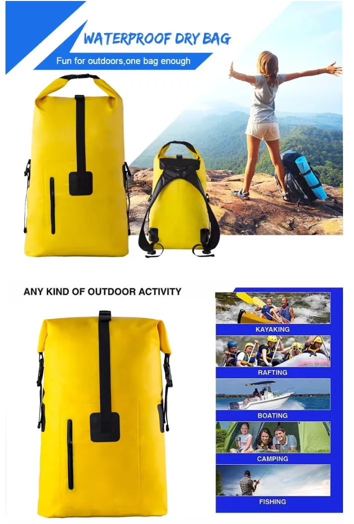 Roll top PVC dry bag backpack for kayaking hiking and wet outdoor use Roll top PVC dry bag backpack for kayaking hiking and wet outdoor use