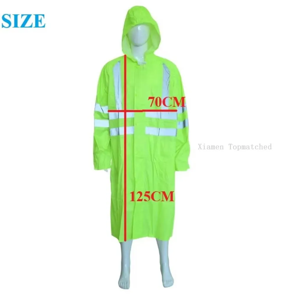 Heavy duty reflective raincoat for workers with hood and waterproof long body coverage Heavy duty reflective raincoat for workers with hood and waterproof long body coverage