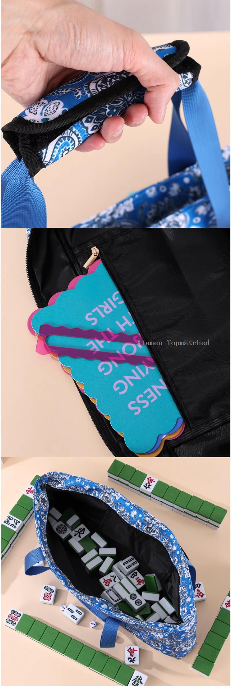 Polyester Mahjong carrying bag with zipper closure and reinforced handles Polyester Mahjong carrying bag with zipper closure and reinforced handles