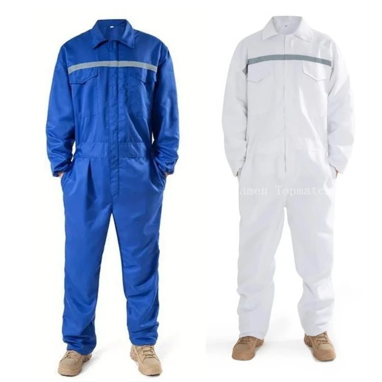 Poly cotton reflective mechanic coveralls with high visibility tape and reinforced pocket stitching Poly cotton reflective mechanic coveralls with high visibility tape and reinforced pocket stitching