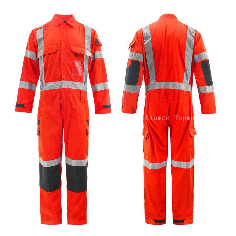 High visibility mining coverall with reflective tape zipper flap and reinforced pocket stitching High visibility mining coverall with reflective tape zipper flap and reinforced pocket stitching
