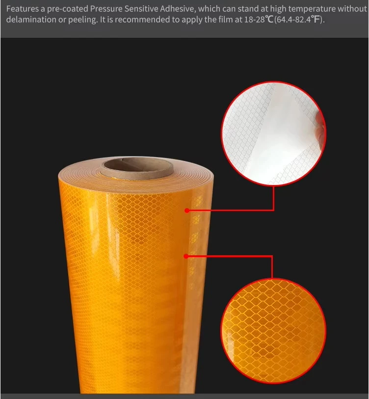 Close-up of acrylic micro prismatic structure and pressure sensitive adhesive backing liner Close-up of acrylic micro prismatic structure and pressure sensitive adhesive backing liner