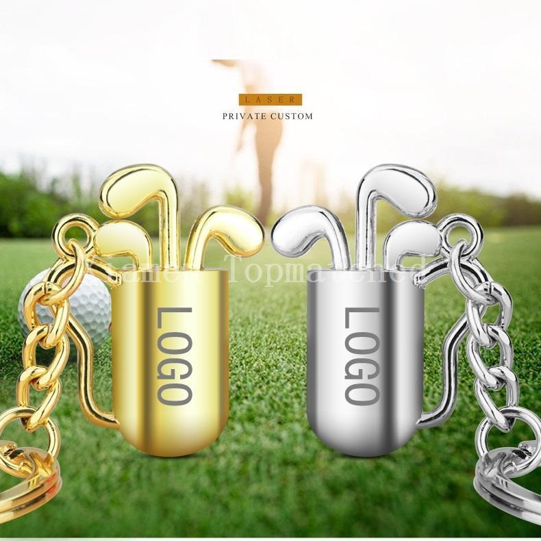 Custom metal golf bag club keychain wholesale in shiny gold and polished silver electroplated finishes Custom metal golf bag club keychain wholesale in shiny gold and polished silver electroplated finishes