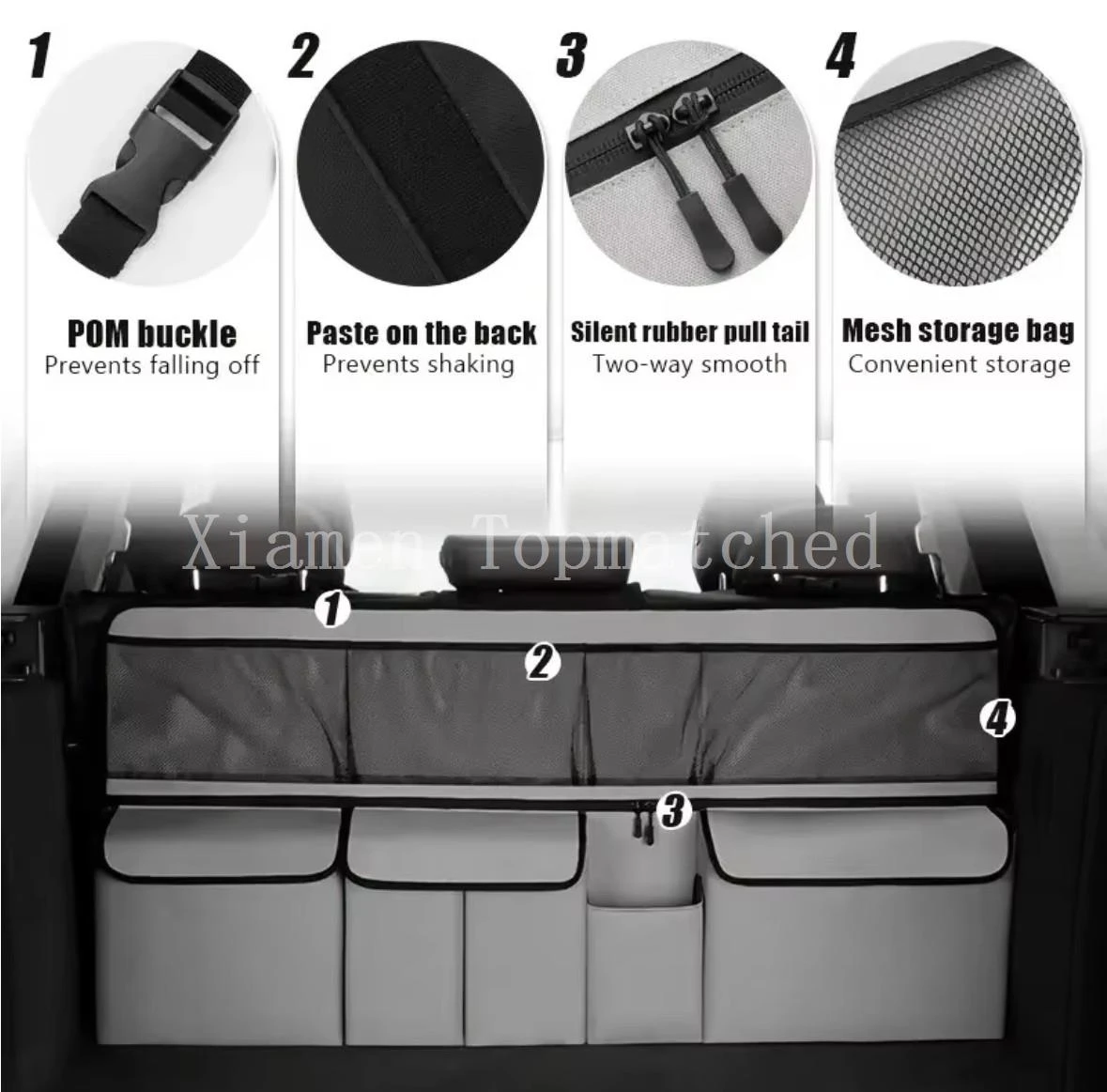 Technical hardware features including POM buckles two way zippers and mesh pockets Technical hardware features including POM buckles two way zippers and mesh pockets