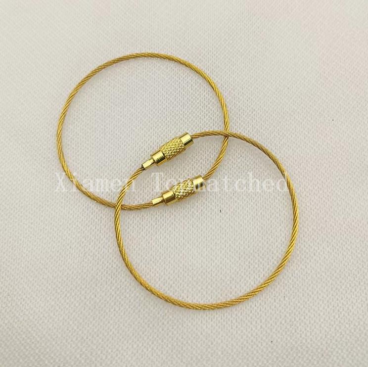 Gold stainless steel wire keychain cable with screw lock connector for wholesale Gold stainless steel wire keychain cable with screw lock connector for wholesale