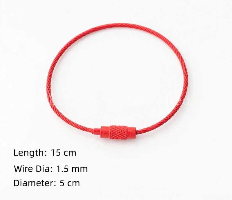 15cm length measurement and knurled twist screw lock mechanism of coated cable keyring 15cm length measurement and knurled twist screw lock mechanism of coated cable keyring