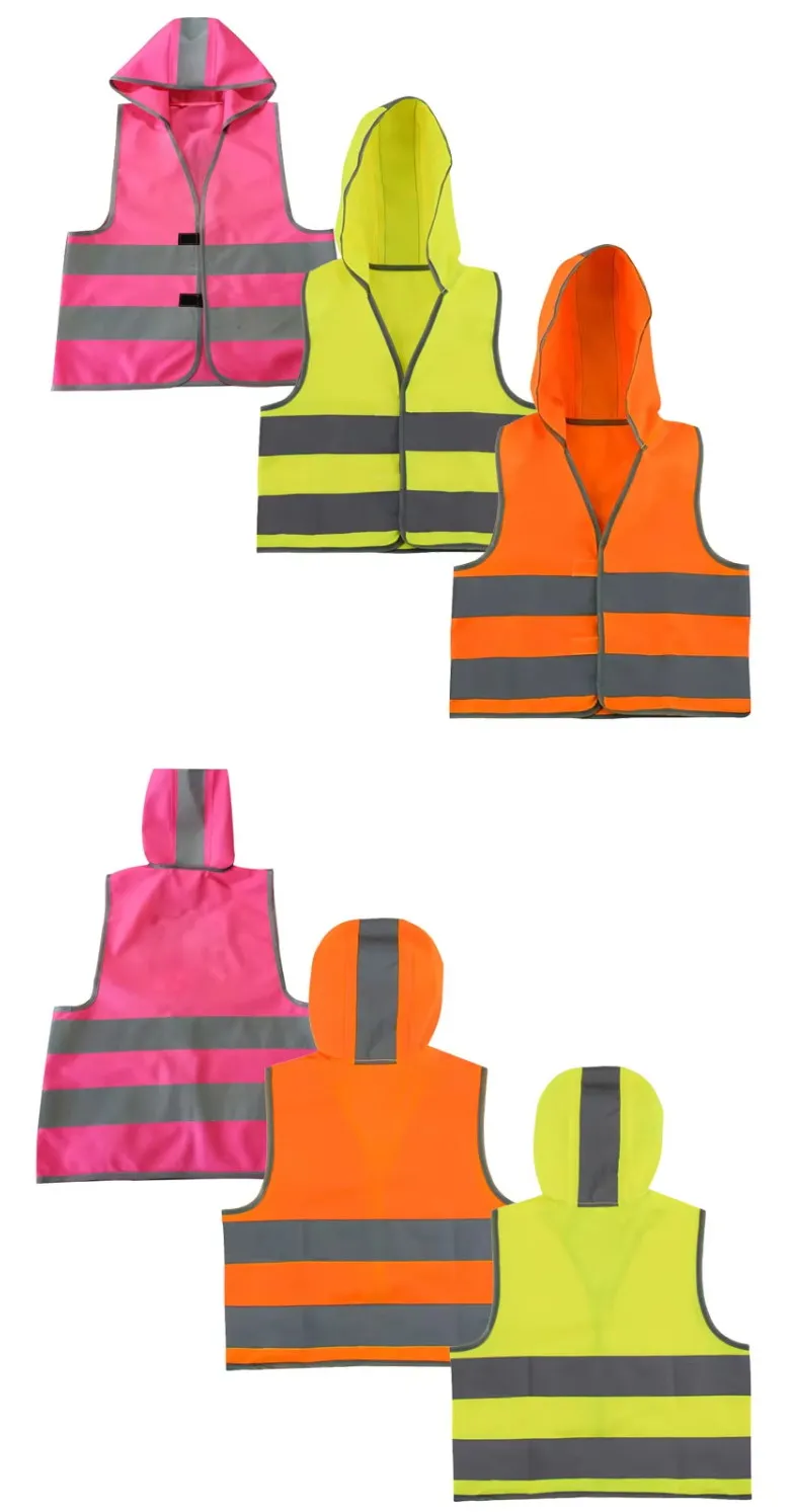 American standard hooded reflective safety vest with high visibility fabric and Velcro closure