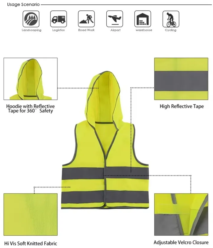 High reflective tape and soft knitted polyester fabric on hooded safety vest