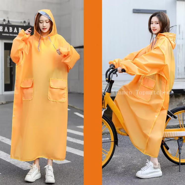 EVA long raincoat for women with brim hood for outdoor rain protection