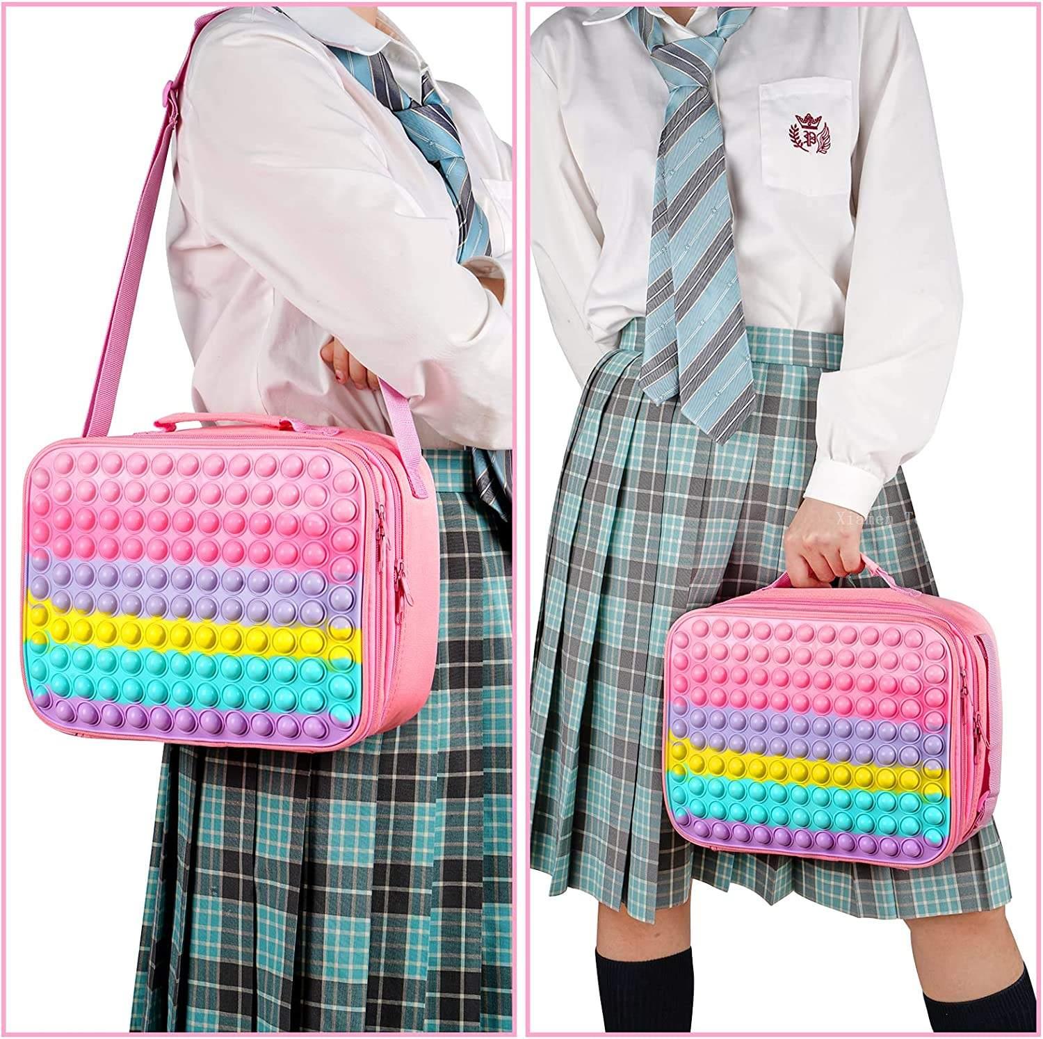Kids Pop It lunch bag with rainbow bubble panel and zipper closure for school meals Kids Pop It lunch bag with rainbow bubble panel and zipper closure for school meals