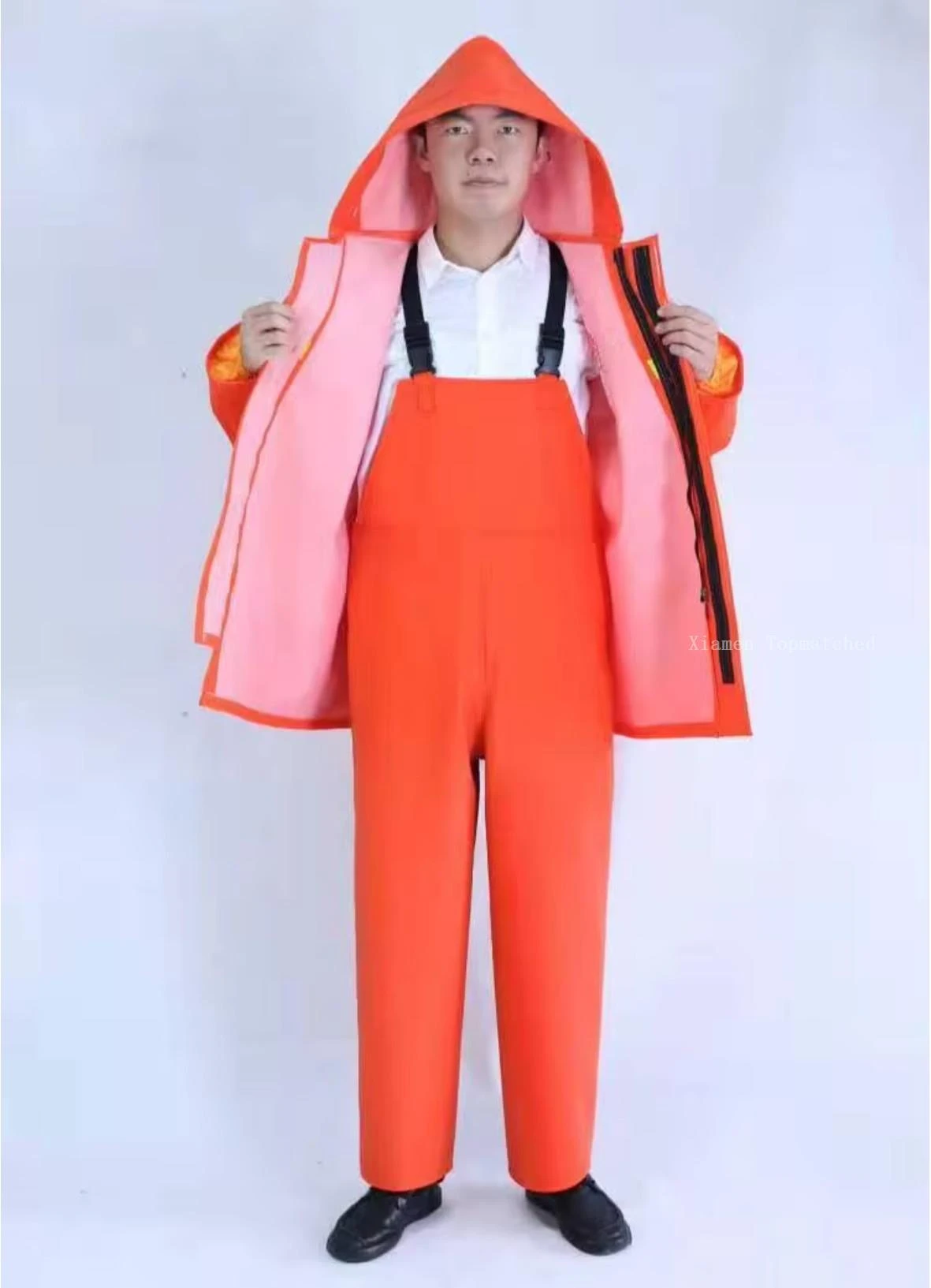Heavy duty PVC fishing suit with jacket bib pant hood and reflective safety tape Heavy duty PVC fishing suit with jacket bib pant hood and reflective safety tape