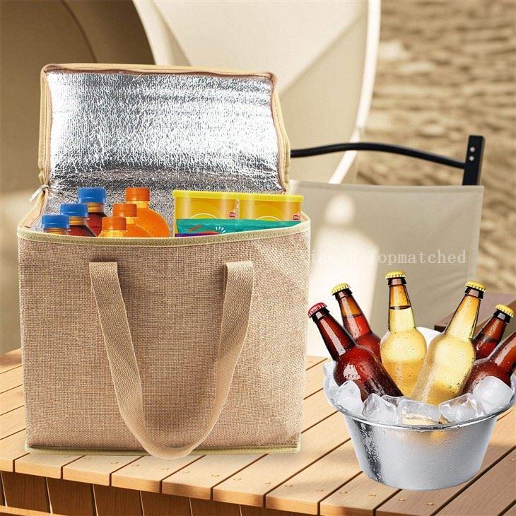 Reusable Jute Burlap Insulated Lunch Bag
